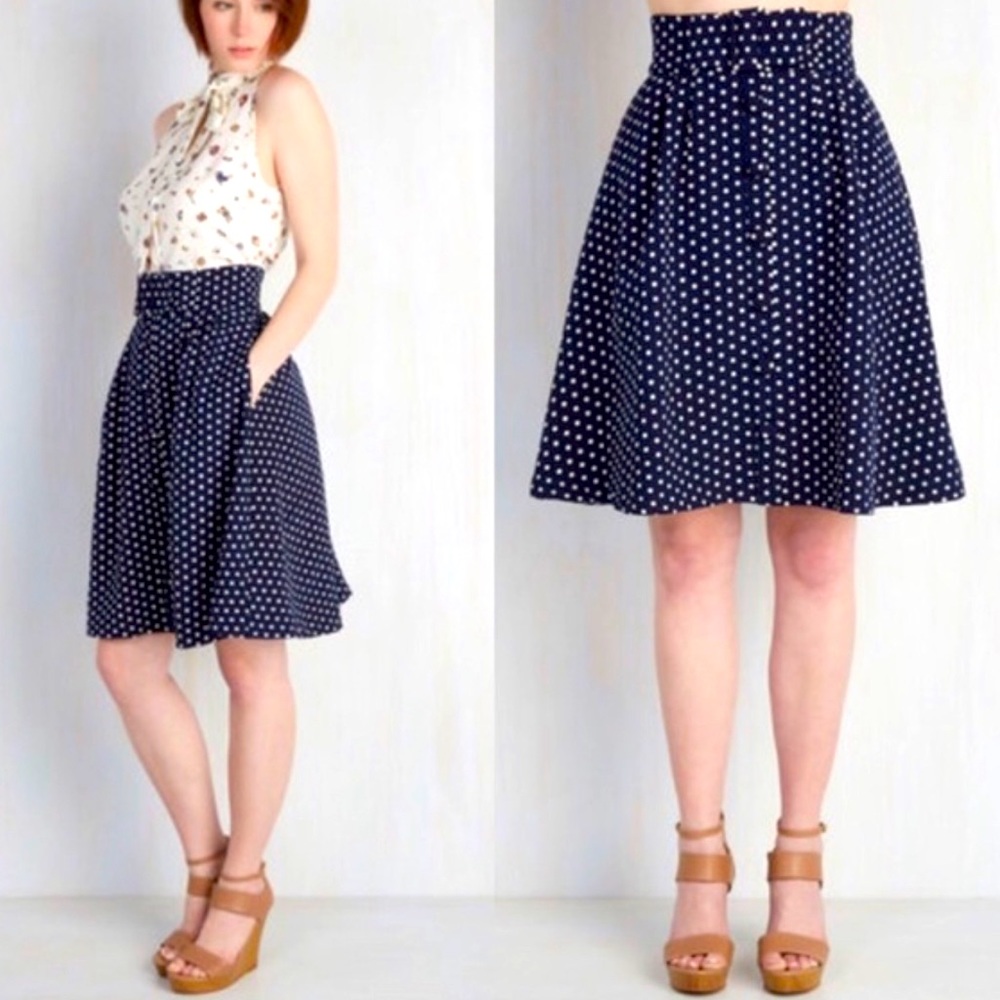 Modcloth Belted Polka Dot Button Front Skirt